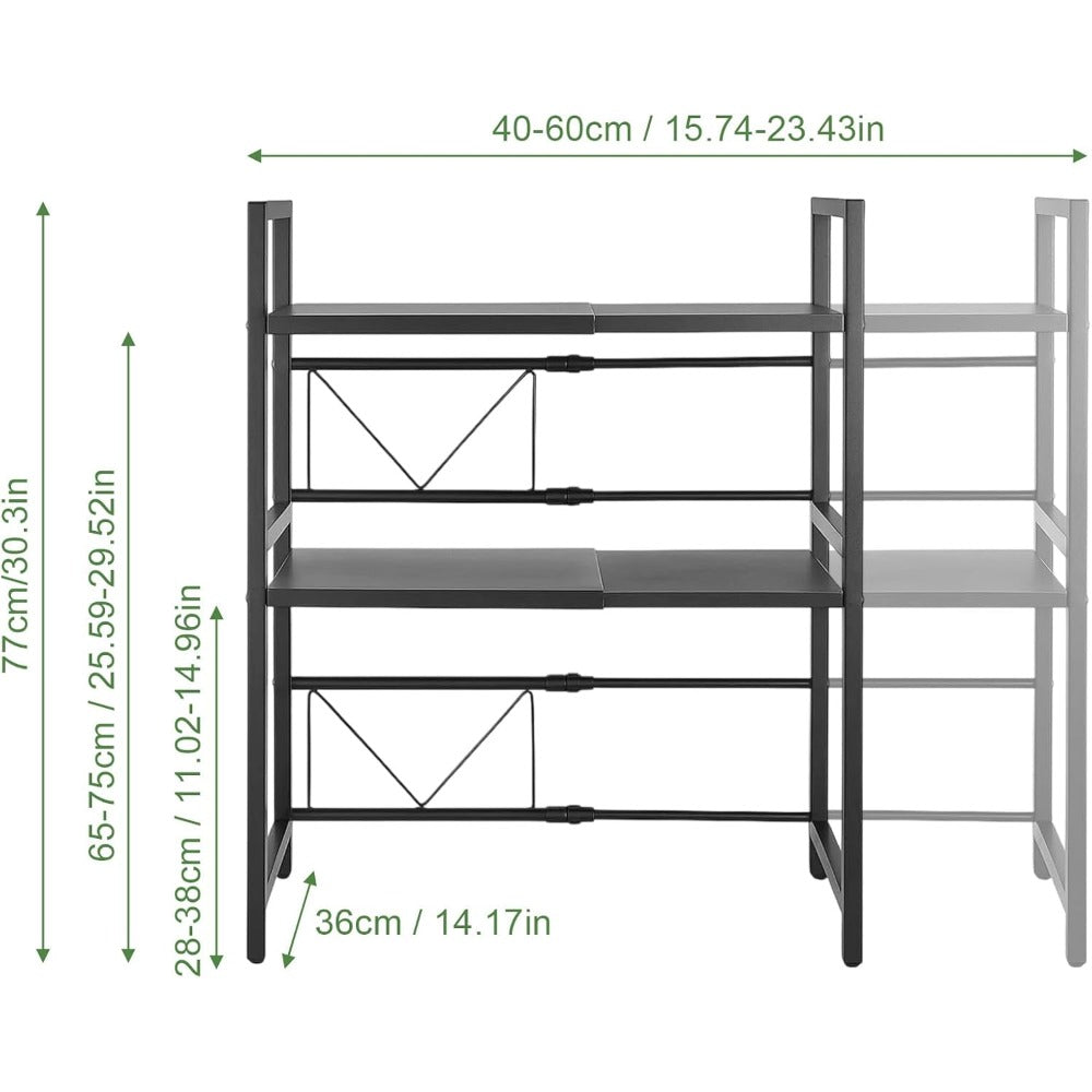 Heavy-Duty Expandable Microwave Rack - Adjustable Width (40-60cm) & Height, 3-Tier Kitchen Organizer with 6 Hooks, Space-Saving Countertop/Cabinet Storage Shelf, Sturdy Metal Construction, Easy Assembly for Microwave, Pots, Pans, Utensils - Ideal for Smal
