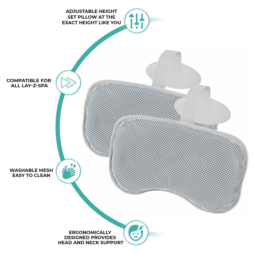 Lay-Z-Spa Padded Hot Tub Pillow Set of 2 – Adjustable Height Ergonomic Head & Neck Support with Washable Mesh | Compatible with All Lay-Z-Spa Models & Most Bathtubs