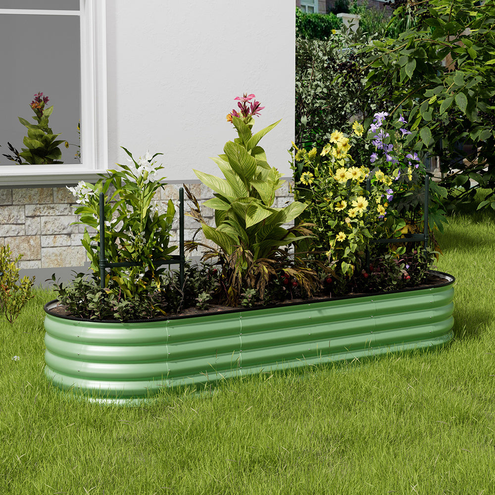 Extra Large Raised Beds for Garden, Oval Planter Box with Plant Climbing Frame, Outdoor Raised Planters for Vegetables, Flowers & Herbs, Bottomless Metal Garden Bed
