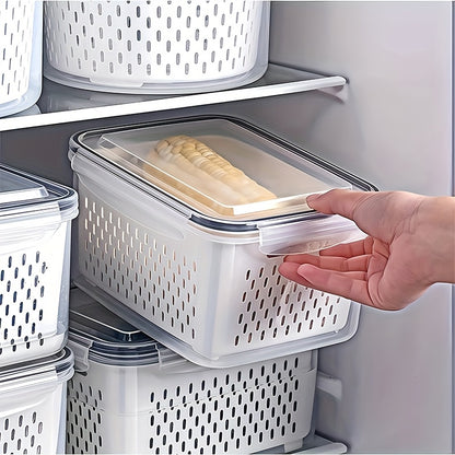 9pcs (3 Containers + 3 Lids + 3 Draining Baskets) Plastic Food Storage Containers - Leak-Proof, Freezer-Safe, Reusable Multi-Purpose Kitchen Storage Boxes, Suitable for Fruits, Vegetables, and most of Food