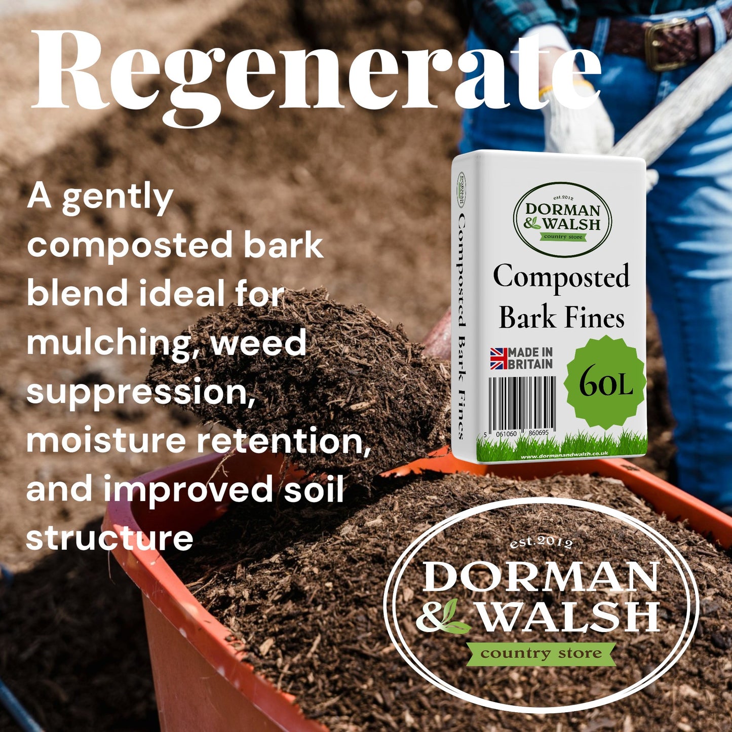 Dorman & Walsh Multi-Purpose 50L Compost Bag, Nutrient Rich Compost for Potting & Seeds, Growing Garden, Houseplants, Flower beds and Vegetables