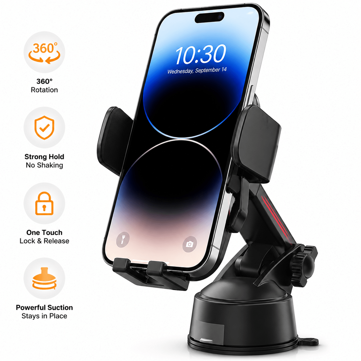 Heavy Duty Car Cell Phone Mount - Anti-Shake Stable Suction Cup Holder with Quick-Release Button - Flexible Long Arm Dashboard Mount for Hands-Free Navigation and Calling