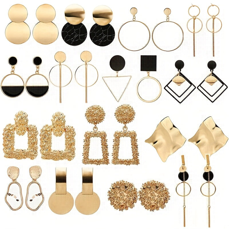 5-Pair Vintage Fashion Geometric Metal Round Stud Earrings Set, Wedding Party Earrings for Various Occasions, Random Shipping (No Duplicates)