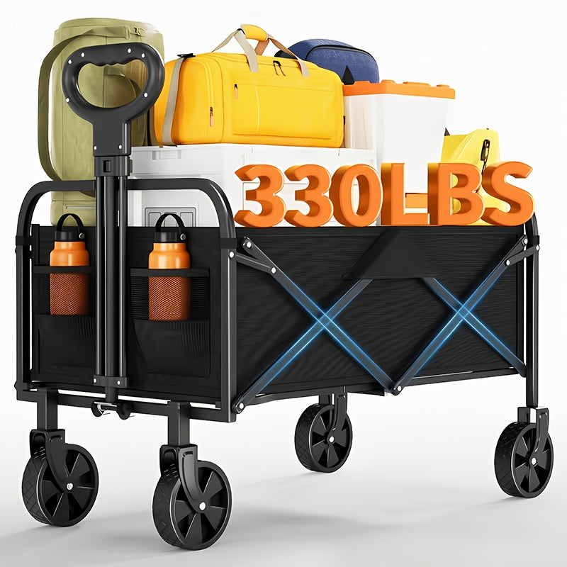 1pc Large Capacity Campervan for 149.69KG with Drinks Pocket, Heavy Duty Utility Wagon, All Terrain Trolley for Groceries Outdoor Beach Gardening Shopping Pet Outings Fishing