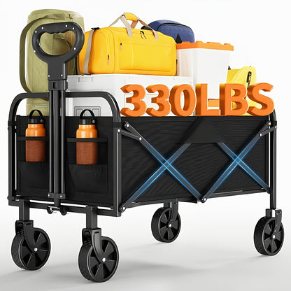 1pc Large Capacity Campervan for 149.69KG with Drinks Pocket, Heavy Duty Utility Wagon, All Terrain Trolley for Groceries Outdoor Beach Gardening Shopping Pet Outings Fishing
