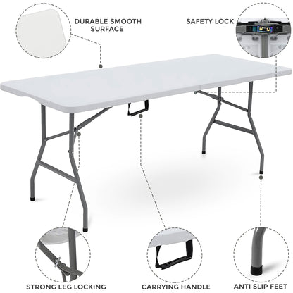 1.8M 6ft Heavy Duty Folding Table for Catering Camping Table Trestle for BBQ Picnic Party