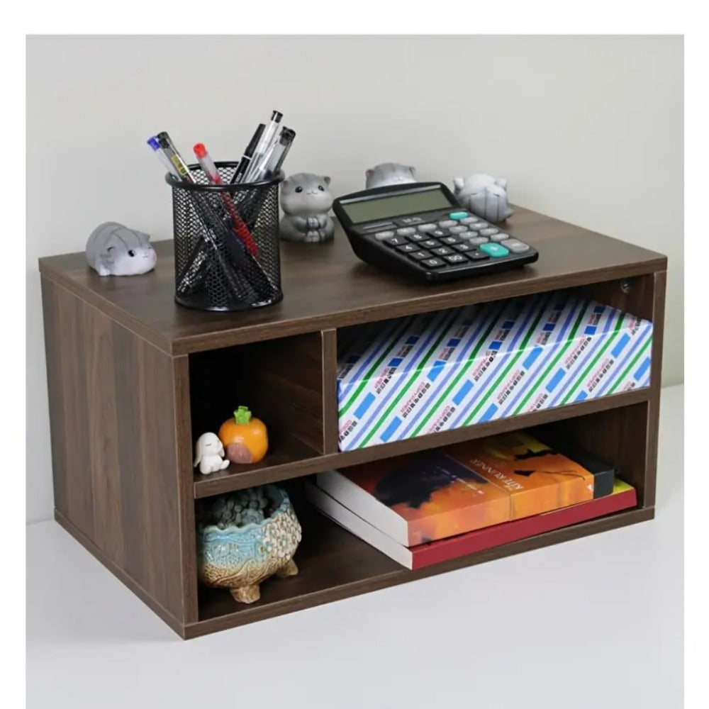 Printer Stand with Storage 2-Tier Desktop Printer Table with A4 Paper Rack & 3 Open Compartments – Home Office Organiser for Printer, Files, Cosmetics & Accessories