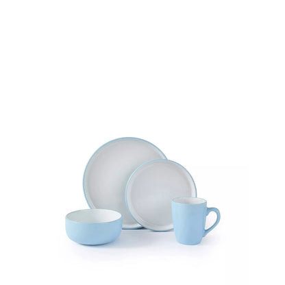 *** NEW *** Waterside 16pcs Pastel 2tone Blue Stoneware Dinner Set; 4 Dinner Plates, side Plates, Deep Bowls and Mugs