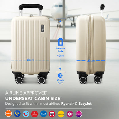LUGG - Vacay 40cm Suitcase - 40x30x20cm without wheels - Ryanair Compatible - Underseat Size - Hard Shell ABS with Smooth 360° Wheels & Removable Wheels