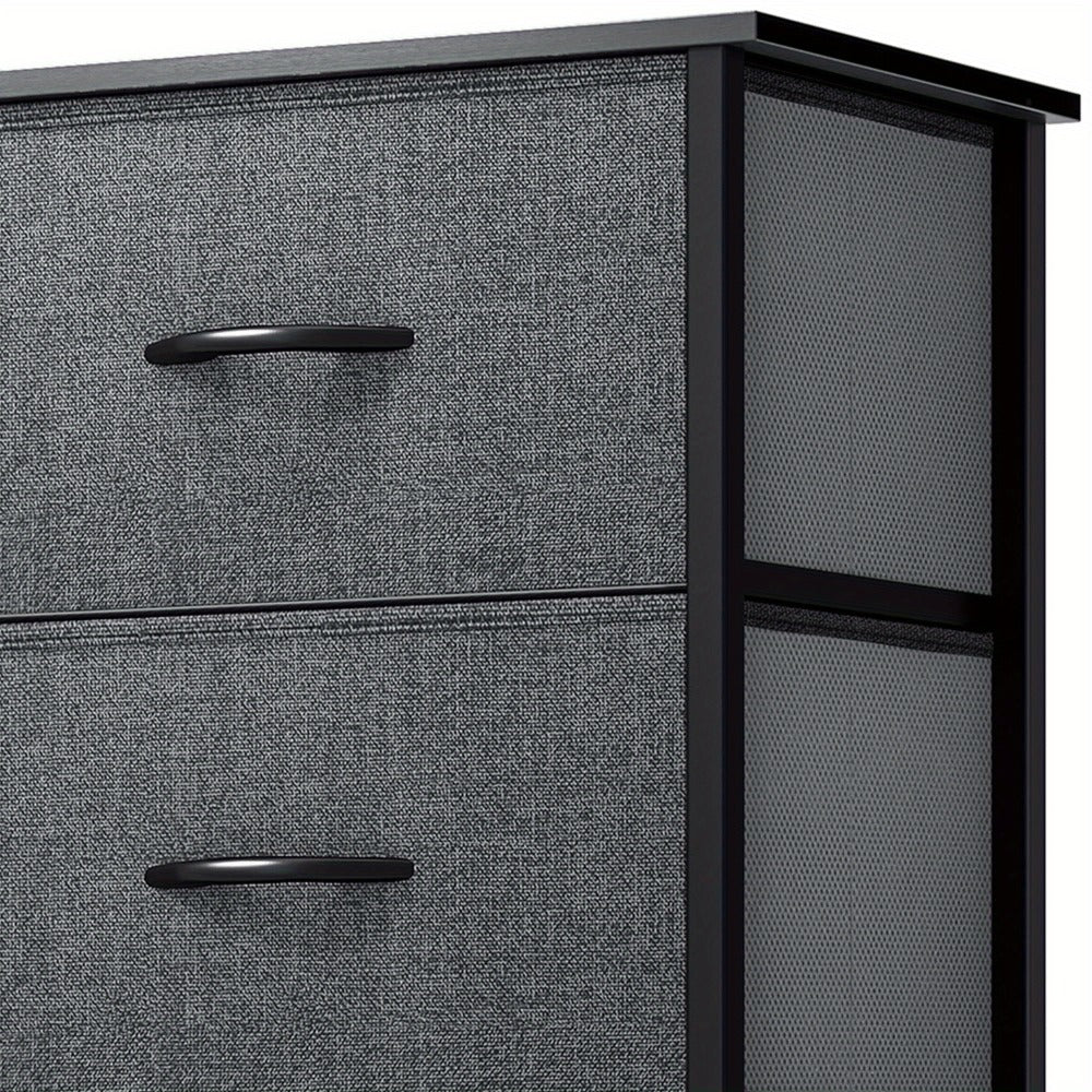 8-Drawer Fabric Dresser with Solid Wood Top – Bedroom & Living Room Chest of Drawers Storage Unit, Multiple Colours