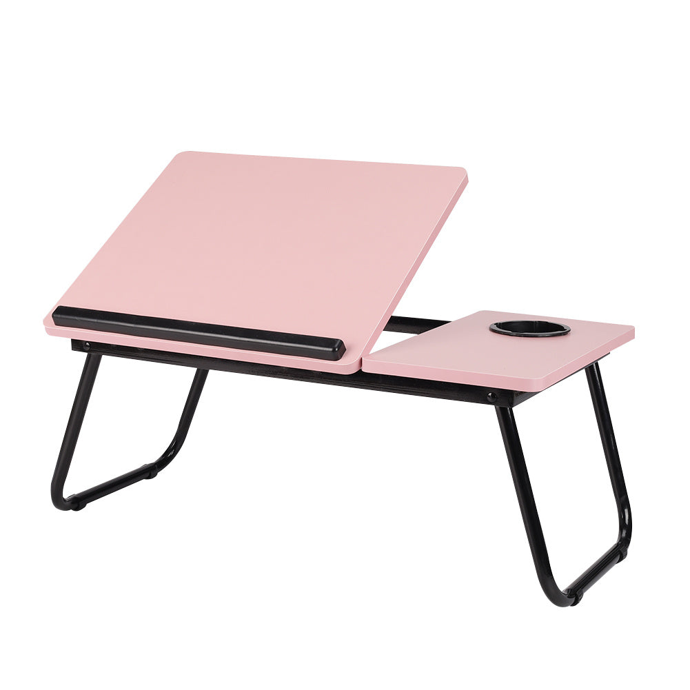 Portable Laptop Stand Folding Lap Desk Adjustable Bed Table Foldable Wooden Notebook Desk With Cup Holder Breakfast Tray For Sofa Couch Floor 23.05*12.8*9.45 Inches Pink