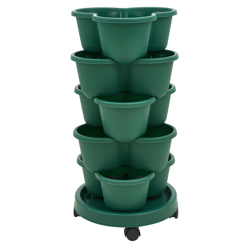The three-dimensional three-petal flowerpot, strawberry pot, can be multi-layered for vegetable and fruit planting. It is made of pp plastic with five layers, black/ white/ green, and measures 31.5*31.5**13.5cm