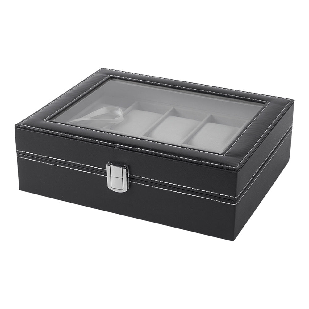 Watch Box for Men, 10 Slot Watch Case With Removable Watch Pillows, Watch Display Box with Glass Lid, Large Watch Holder for Jewelry and Watch Storage for Men Women, Ideal for Christmas Gift