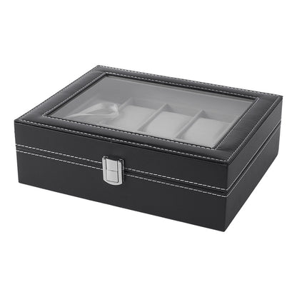Watch Box for Men, 10 Slot Watch Case With Removable Watch Pillows, Watch Display Box with Glass Lid, Large Watch Holder for Jewelry and Watch Storage for Men Women, Ideal for Christmas Gift
