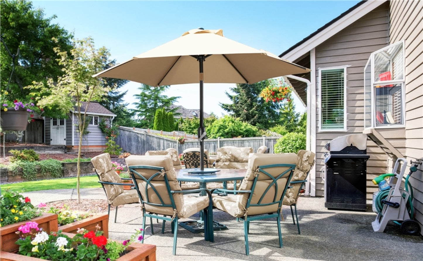 2.3m Garden Parasol with Crank & Tilt – 6-Rib Polyester Patio Umbrella Anti-Rust Pole for Garden, Deck, Poolside & Beach | Market Sun Shade Outdoor