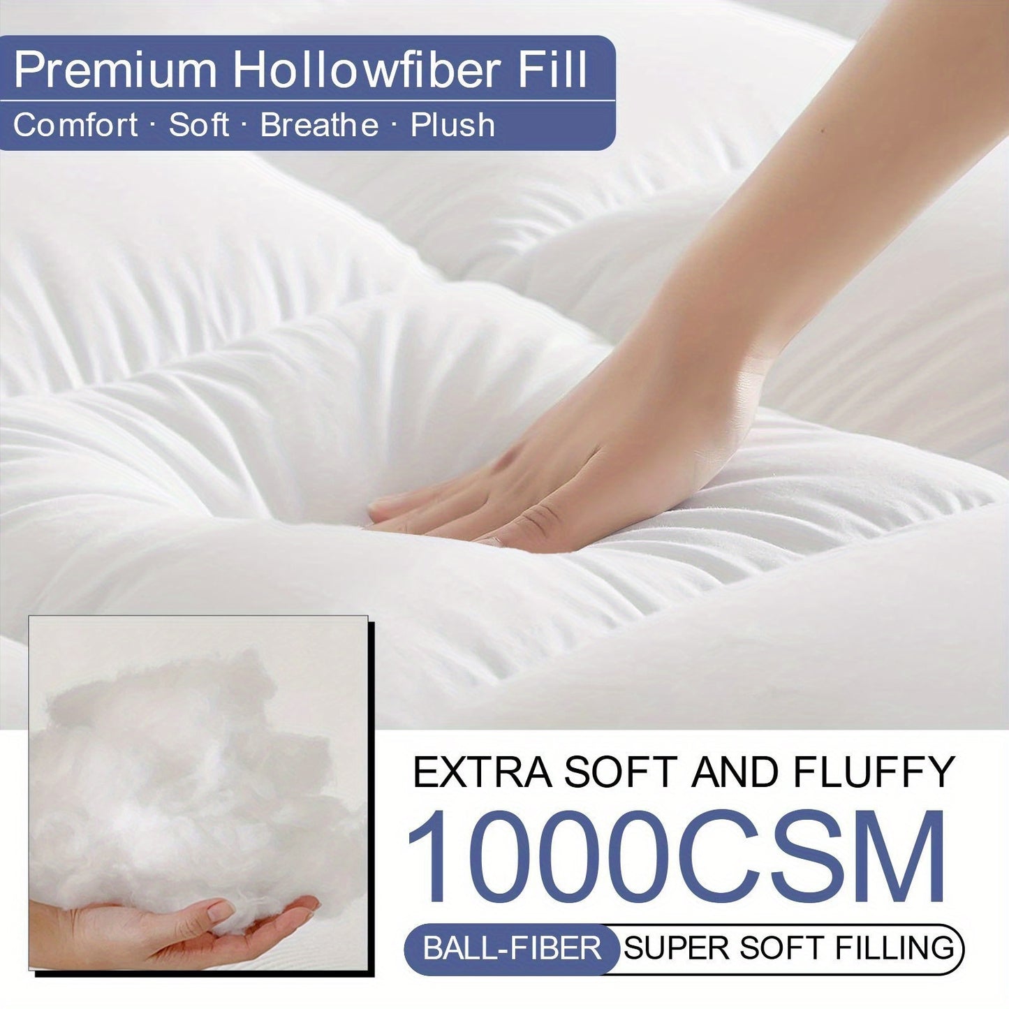 10cm Hotel Quality Mattress Topper 4 Inch Deep Filling, Super Soft with Elasticated Straps In Single, Small Double (4ft), Double, King, Super King UK Bed Size, Local Warehouse