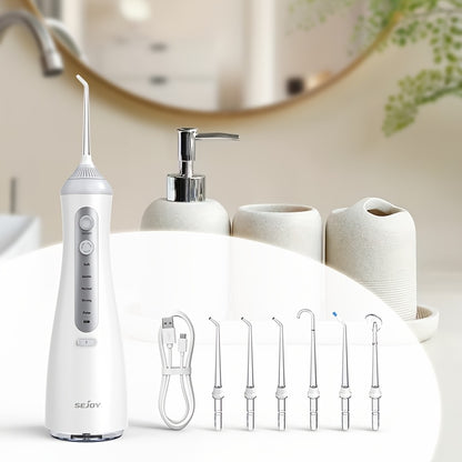 Sejoy Oral Irrigator C12BLA Professional Water Flosser with 5 Modes 9 Tips 350ml Tank 30 Days Battery Life for Teeth Cleaning Braces And Gum Care