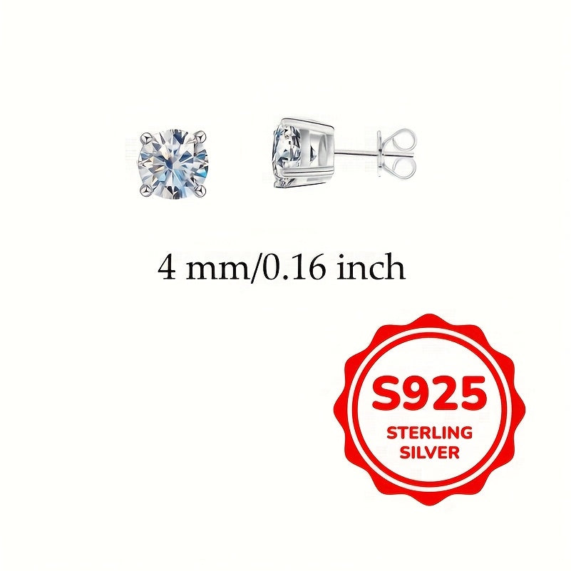 925 Sterling Silvery Synthetic Zirconia Stud Earrings Round 0.1-0.8Ct White 3/4/5/6mm Daily Wear Trendy for Women Accessories Female Gift