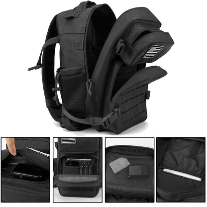 25L Black Outdoor Tactical Backpack, For Men/women, Camping Hunting Trekking Sport Bag, Outdoor Survival Bug Out Bag, School Rucksack Hiking With Bottle Holder