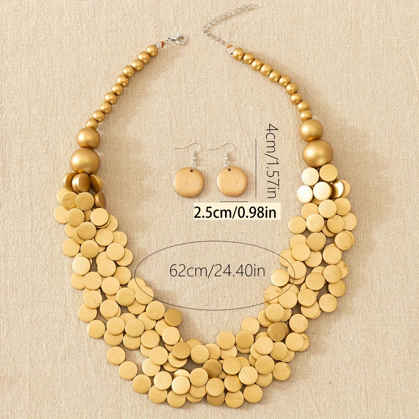 3pcs Bohemian Style Wooden Multi-Layer Necklace And Earrings 7 Colors Optional Women'S Jewelry Set