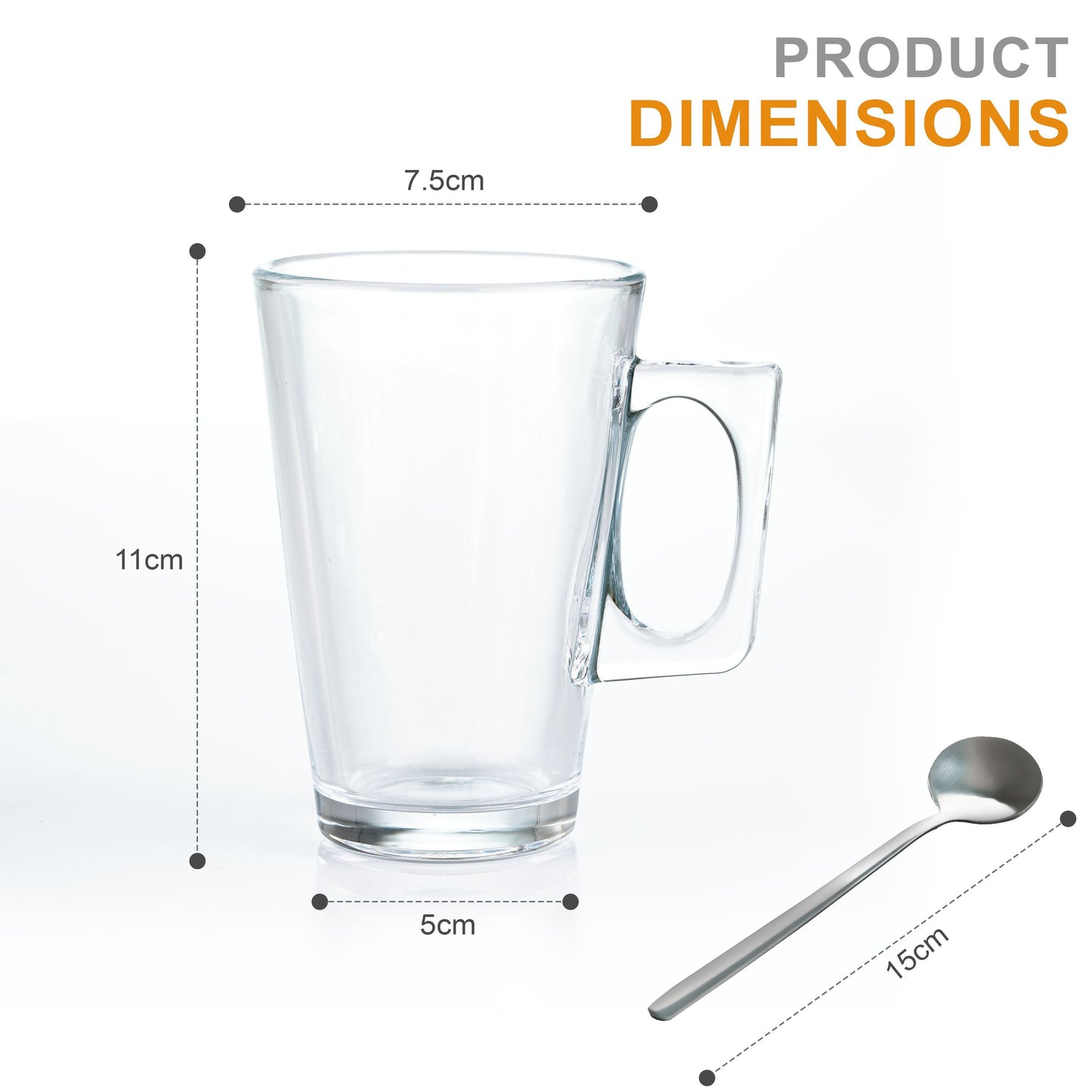 Set of 6 Latte Glasses, Latte Mugs 240 ml Temperature Resistant - Stylish Latte Cups Hot Drink Cafe Mugs - Ideal for Ice Cream Latte, Cappuccino & Hot Chocolate - Transparent
