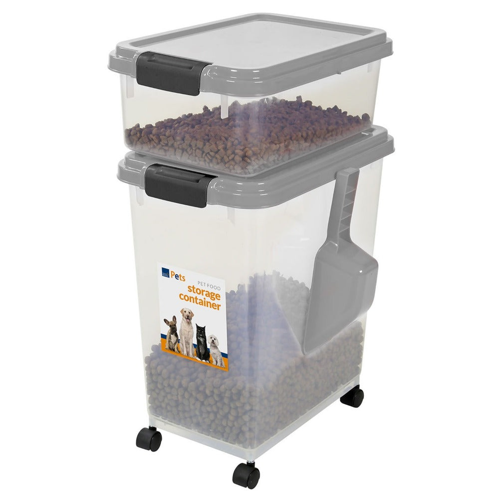 Taylor & Brown 3-Piece 50L Airtight Pet Food Storage Container Set – 37.5L + 13L Stackable Bins with Scoop, Wheels & Snap-Lock Lids, Rodent-Proof, Translucent, for Dog, Cat & Bird Food