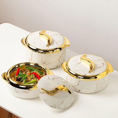 3pcs Stainless Steel Food Storage Containers with Handles, Multi-Size Insulated Food Containers Thermal Lunch Box, White/Black (1.5L + 2L + 2.5L)