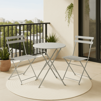 MOF 3-Piece Folding Bistro Set, Outdoor Garden Metal Table and Chairs, Powder-Coated Steel, 4 Colours Available