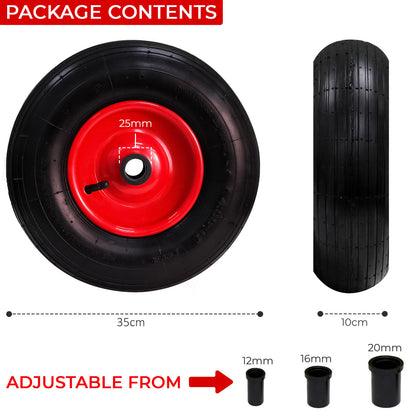14"/35 cm Wheelbarrow Wheel Tyre 4.00-6 PU Heavy Duty Wheel Replacement Tire for Garden Trolley Barrow Go Cart Trailer Truck Black/Red