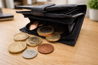 Men's Genuine Leather RFID Blocking Bifold Wallet – 7 Card Slots, ID Window, Zip Coin Pocket & Note Pockets | Slim Black Wallet for Men | Free UK Delivery