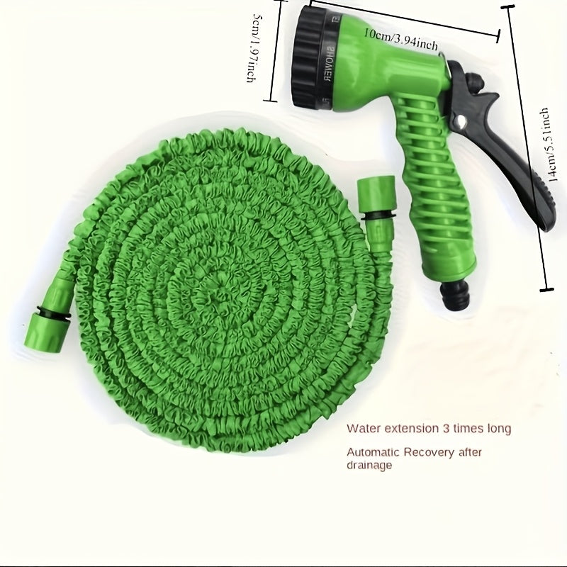 LOVFEN 15.24/30.48/45.72/60.96meter Expandable Flexible Garden Water Hose with 7 Function Spray Nozzle Green