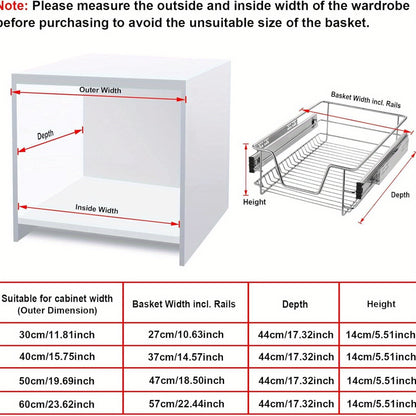 Slide-Out Wire Storage Baskets - Set of 2 or 4, Chrome Organiser Drawers for Kitchen Cabinets, Pantry & Bathroom (Fits Base Units)