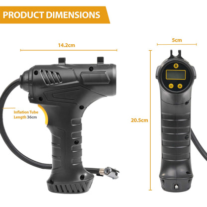 Cordless Digital Tyre Inflator USB Rechargeable 150PSI Auto Shut-Off with LCD Display & LED Light – Portable Air Compressor with 3 Nozzle Adaptors for Car, Motorcycle, Bicycle & Inflatables