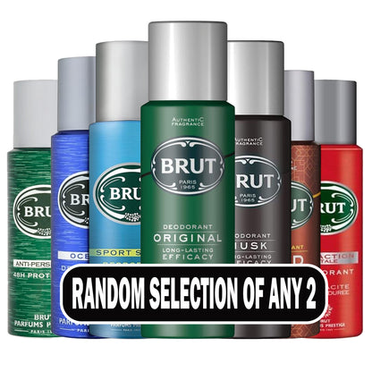 Brut Men's Deodorant Body Spray 2 × 200 ml | Random Selection of Any 2 Scents | Long-Lasting Freshness
