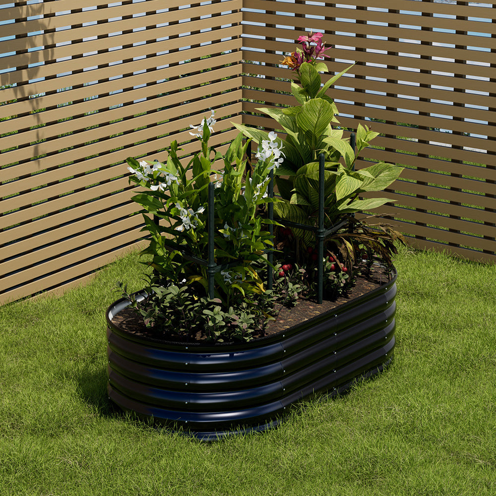 Extra Large Raised Beds for Garden, Oval Planter Box with Plant Climbing Frame, Outdoor Raised Planters for Vegetables, Flowers & Herbs, Bottomless Metal Garden Bed