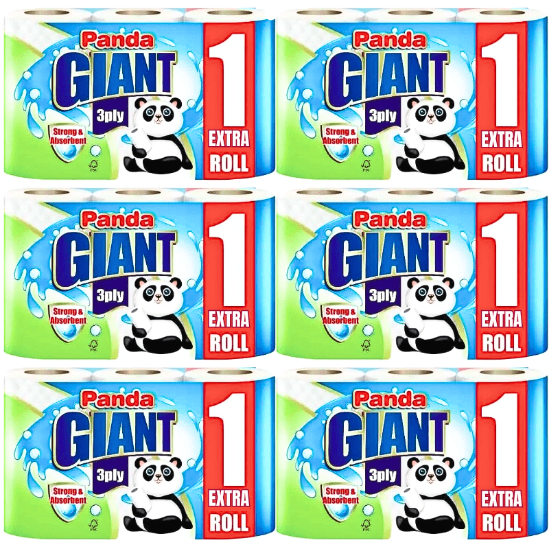 18pc Kitchen Roll Paper Towel Rolls 3 Ply, Panda Giant Tissue Papers Towels Ultra Absorbent, Soft & Reliable Household Cleaners for Home, Office & Commercial Cleaning, 18 Rolls (6 Packs)