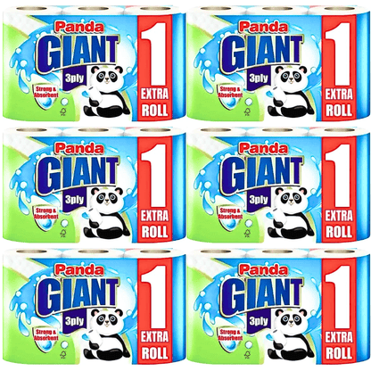 18pc Kitchen Roll Paper Towel Rolls 3 Ply, Panda Giant Tissue Papers Towels Ultra Absorbent, Soft & Reliable Household Cleaners for Home, Office & Commercial Cleaning, 18 Rolls (6 Packs)
