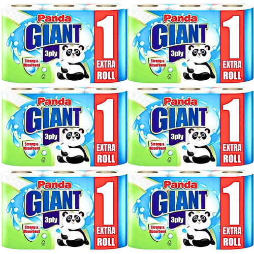 18pc Kitchen Roll Paper Towel Rolls 3 Ply, Panda Giant Tissue Papers Towels Ultra Absorbent, Soft & Reliable Household Cleaners for Home, Office & Commercial Cleaning, 18 Rolls (6 Packs)