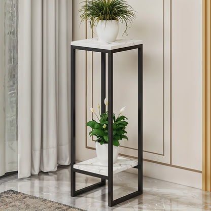 1 Pack, 2-Tier Versatile Metal Plant Stand - Space-Saving Indoor/Outdoor Multi-Layer Potted Plant Rack - Ideal Home Decoration Organizer for Living Room, Balcony, and Bedroom with Sturdy Construction and Easy Assembly - Black/White