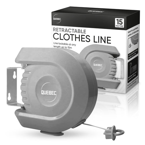 Quebec 15m Retractable Washing Line – Heavy Duty Wall Mounted Clothesline with Durable PVC Cover – Space-Saving Outdoor Laundry Drying Solution for Garden, Patio, and Balcony