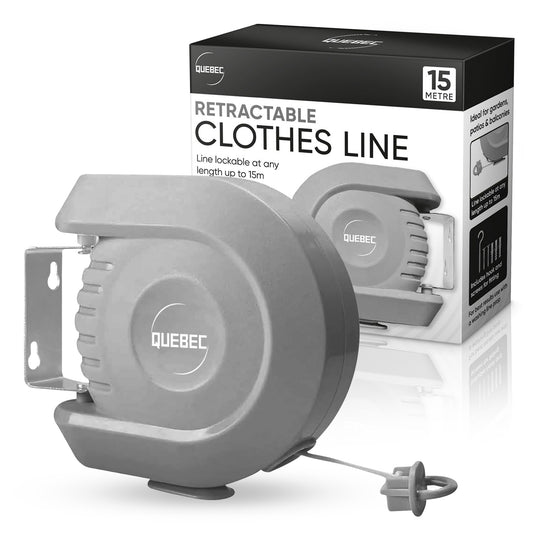 Quebec 15m Retractable Washing Line – Heavy Duty Wall Mounted Clothesline with Durable PVC Cover – Space-Saving Outdoor Laundry Drying Solution for Garden, Patio, and Balcony
