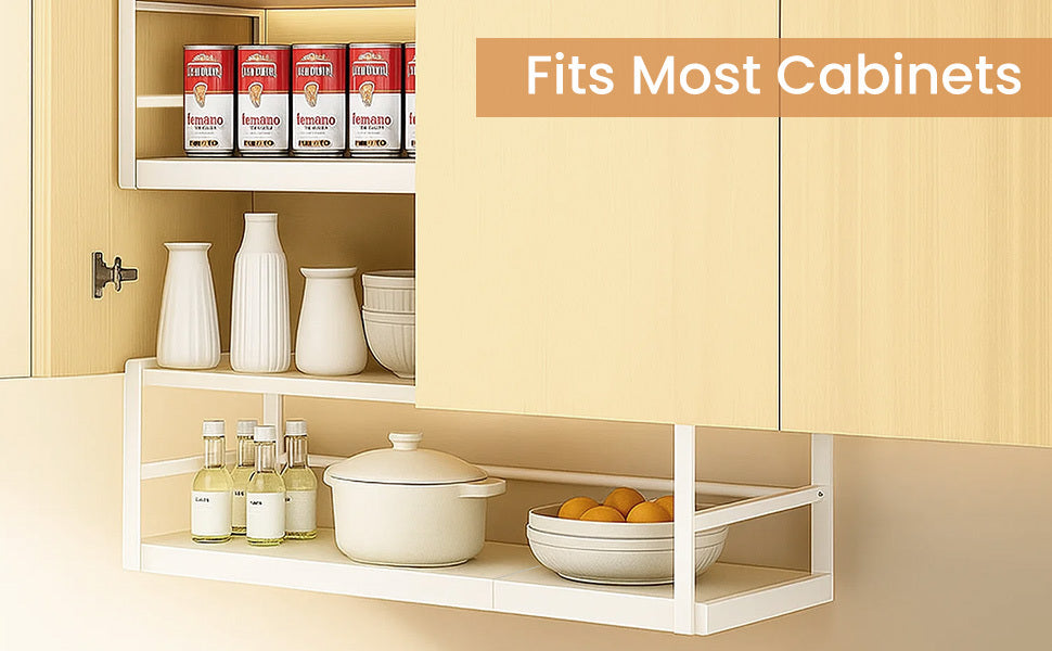 Expandable Under Cabinet Storage Shelf 45–63cm, Adjustable Metal Hanging Organizer Rack for Kitchen, Pantry & Bathroom