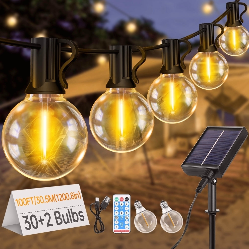 15.25m/20.13m/30.49m G40 Solar Light String, Ip44 Waterproof Outdoor Solar Light Chain/Crystal Fairy Light, With Remote Control And Adjustable Brightness, Ideal For Decorative Lighting In Gardens, Terraces, Balconies, Barbecues, Parties, And Corridors