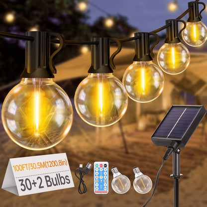 15.25m/20.13m/30.49m G40 Solar Light String, Ip44 Waterproof Outdoor Solar Light Chain/Crystal Fairy Light, With Remote Control And Adjustable Brightness, Ideal For Decorative Lighting In Gardens, Terraces, Balconies, Barbecues, Parties, And Corridors