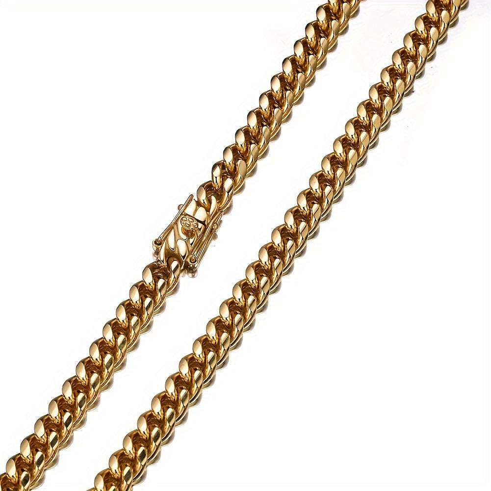 304L 304L Stainless Steel Artificial Round Polished Surface Plated 18K Gold Plated Width 10Mm Golden Cuban Bracelet 'Necklace' Suitable for Men And Women Hip Hop Fashion Accessory Jewelry