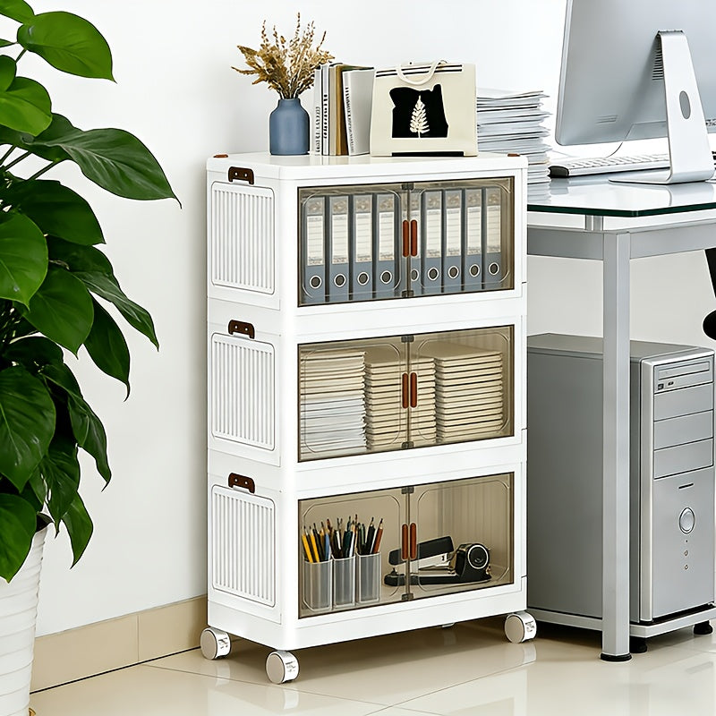 45Cm/50Cm Small Foldable Storage Cabinet, Small Capacity Entryway Storage Cabinet, with Wheels And Lid - Foldable Stackable Plastic Box, Home Storage And Organization Tool Cabinet, Foldable Organizer Box, Suitable for Closet, Bedroom, Kitchen