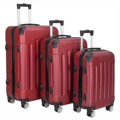 3 Piece ABS Suitcase Set Lightweight Hard Shell Carry-On Hand Luggage Trolley Case 4 Spinner Wheels Travel Set Blue Black Grey Red