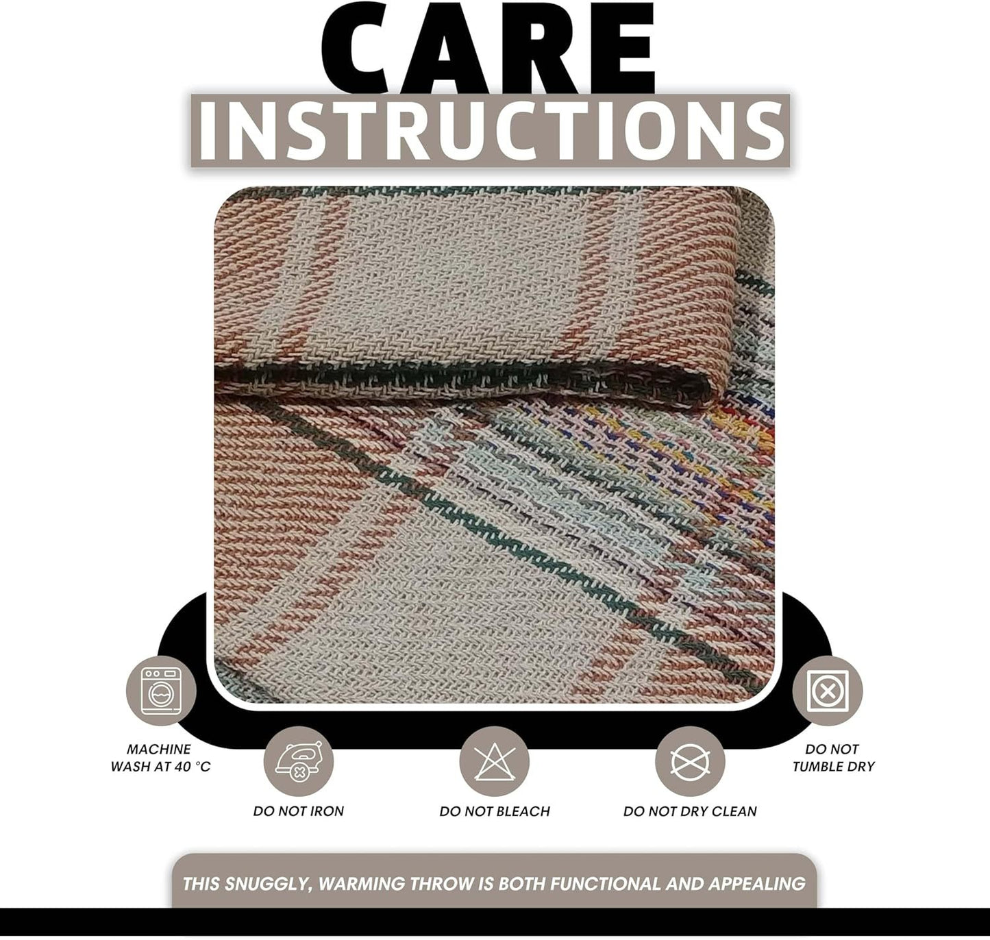 Picnic Blanket Check Stripe Design Super Soft Cosy Sofa Bed Camping Beach Garden Throw made from Recycled Cotton