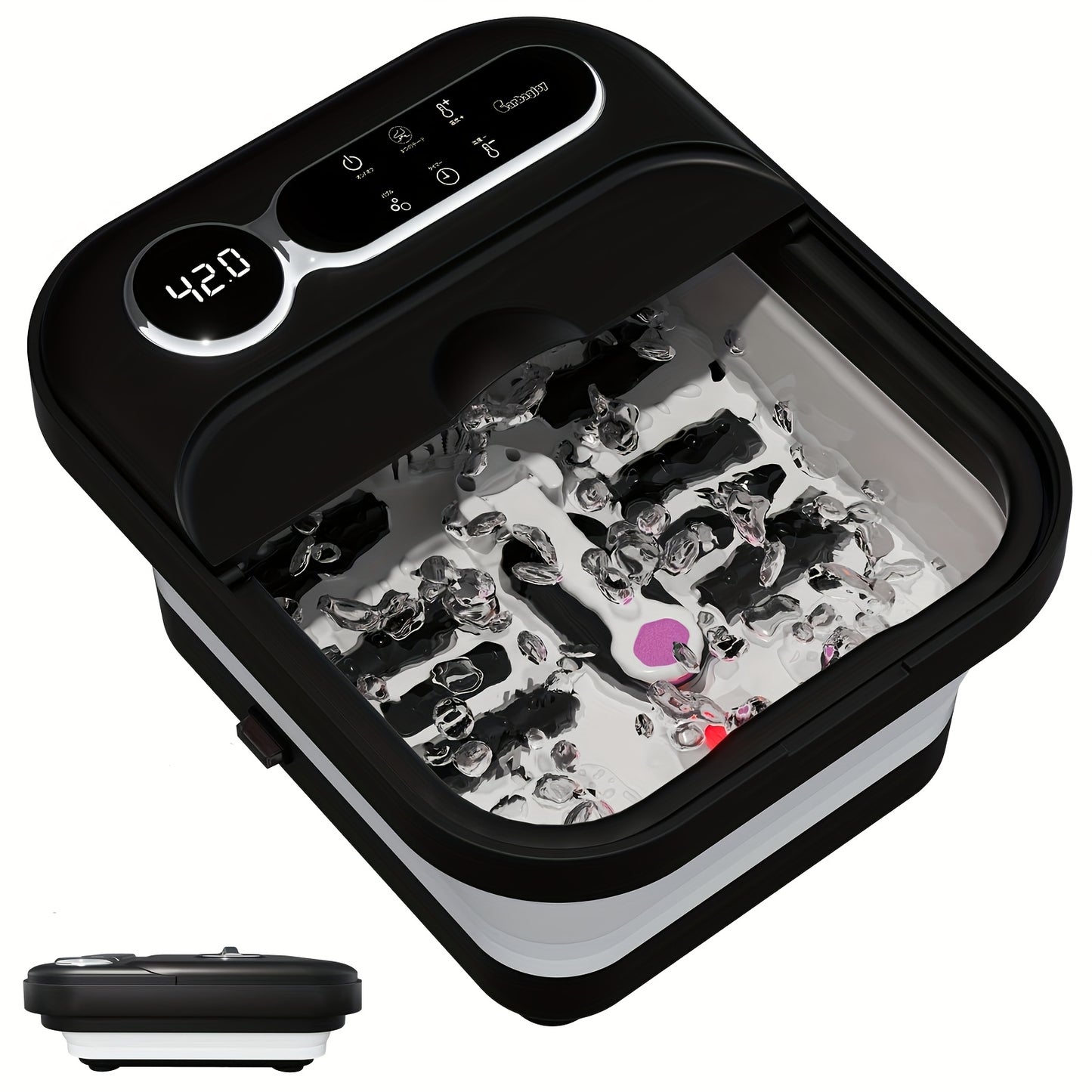 Foldable Foot Spa Massager with Heat Bubbles & Temperature Control – Touch Screen 6 Rollers Pumice Stone – Relaxing Foot Soak Gift