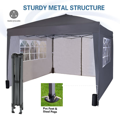 Pop-up Gazebo 3m x 3m with Sides & 4 Weight Bags & Silver Protective Layer Waterproof Marquee Canopy